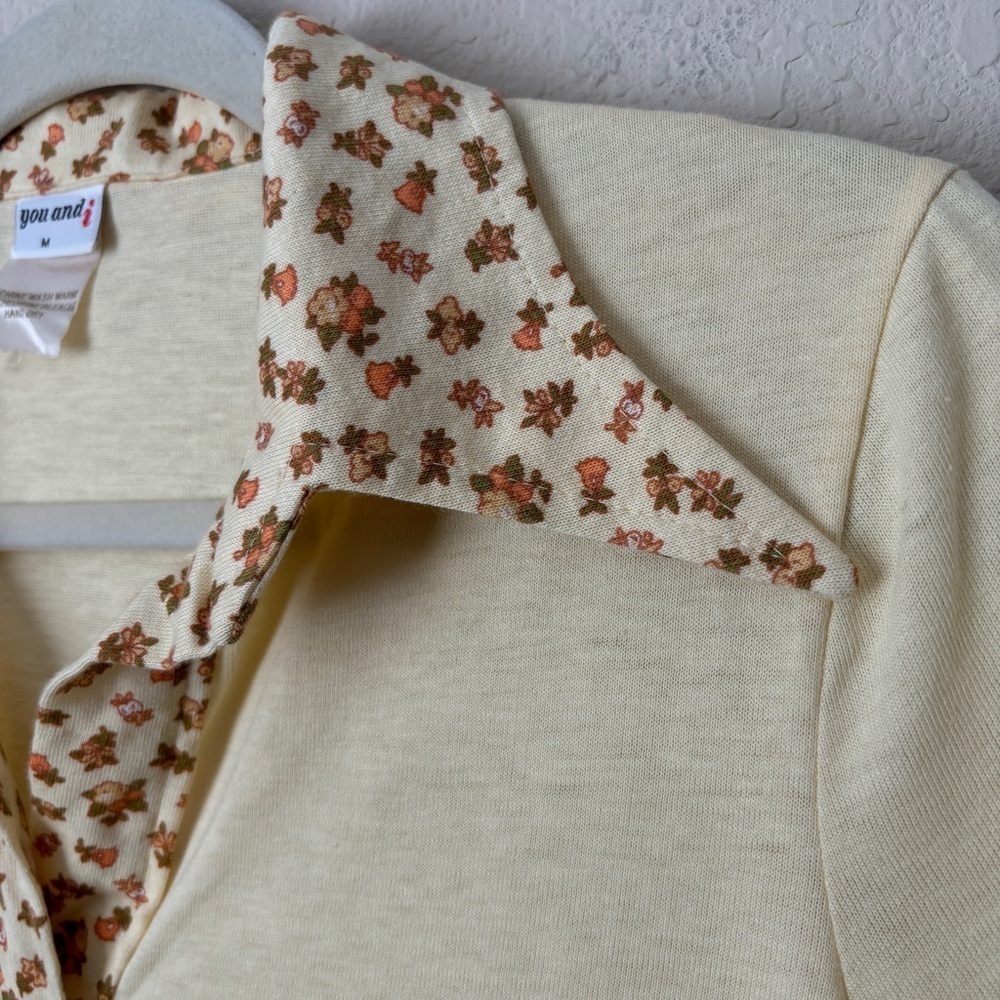 Vintage 70's Retro Ditsy Floral Printed Wide Collar Polo Shirt - Picture 4 of 11